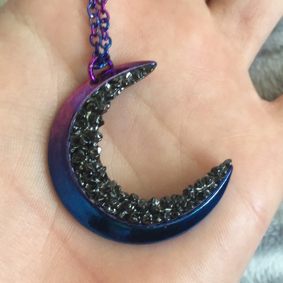 Blue & Purple Moon w/ Stone Plating Necklace - Picture 3 of 3